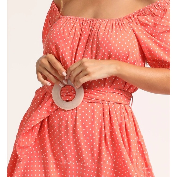 Cleobella Peach & White Polka Dot 100% Viscose Kimberly Belted Dress Size S - Picture 2 of 16